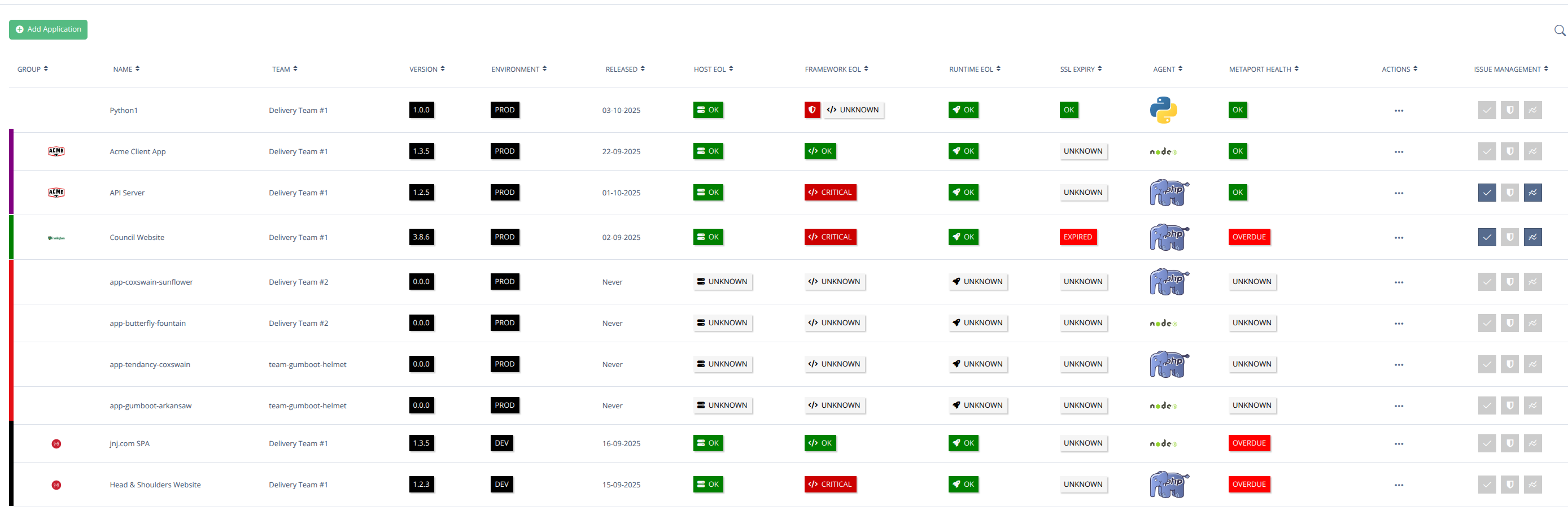 Screenshot of Metaport's application view feature.
